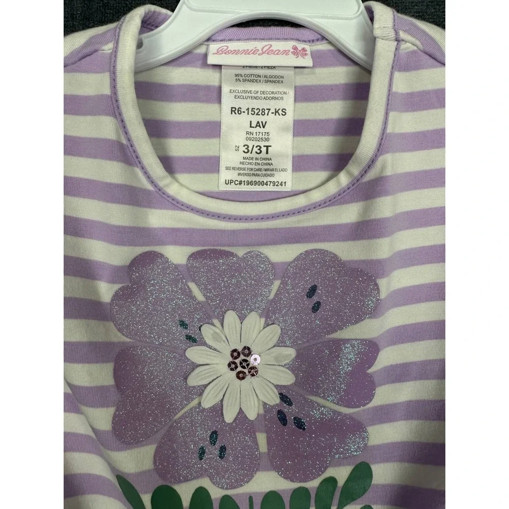 Bonnie Jean Girls Lavender Striped Floral‎ T-Shirt and Tiered Skort Set 3T NEW